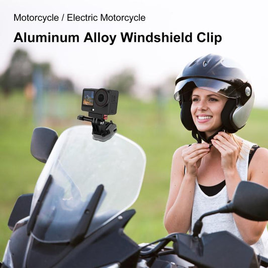 Motorcycle Windshield Action Camera Mount Clip for GoPro Hero12 Black / DJI Osmo Action 4 / Insta360 X4 / Ace Pro and Other Action Cameras, Windshield Clip I
