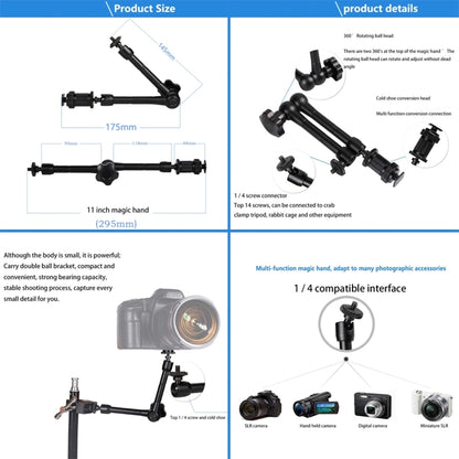 11 inch Adjustable Friction Articulating Magic Arm + Large Claws Clips, 11 inch Magic Arm + Claws Clips