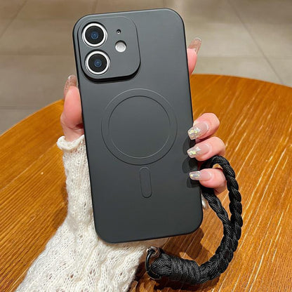 Solid Color Liquid Silicone Magnetic Phone Case with Lanyard, For iPhone 11, For iPhone 11 Pro