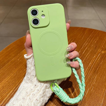 Solid Color Liquid Silicone Magnetic Phone Case with Lanyard, For iPhone 11, For iPhone 11 Pro