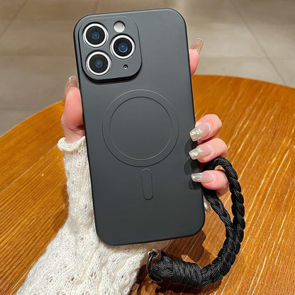 Solid Color Liquid Silicone Magnetic Phone Case with Lanyard, For iPhone 11, For iPhone 11 Pro