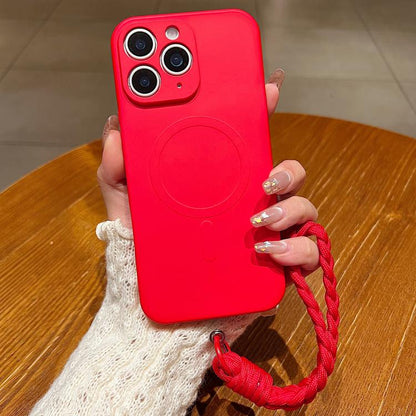 Solid Color Liquid Silicone Magnetic Phone Case with Lanyard, For iPhone 11, For iPhone 11 Pro