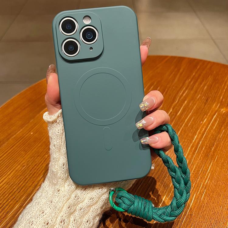 Solid Color Liquid Silicone Magnetic Phone Case with Lanyard, For iPhone 11, For iPhone 11 Pro