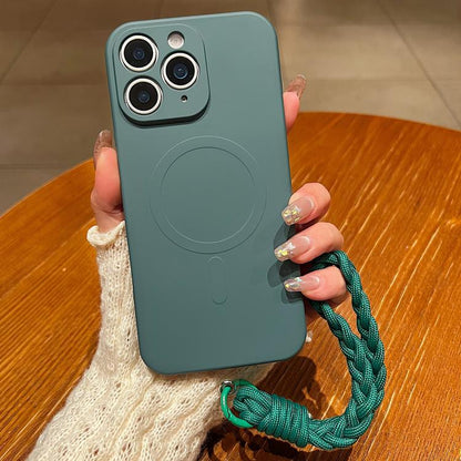 Solid Color Liquid Silicone Magnetic Phone Case with Lanyard, For iPhone 11, For iPhone 11 Pro