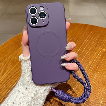 Solid Color Liquid Silicone Magnetic Phone Case with Lanyard, For iPhone 11, For iPhone 11 Pro