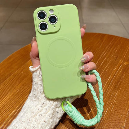 Solid Color Liquid Silicone Magnetic Phone Case with Lanyard, For iPhone 11, For iPhone 11 Pro