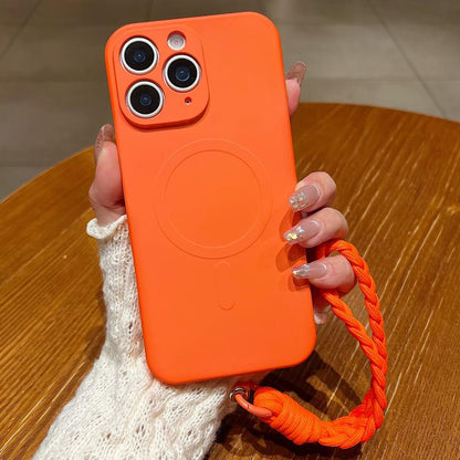 Solid Color Liquid Silicone Magnetic Phone Case with Lanyard, For iPhone 11, For iPhone 11 Pro