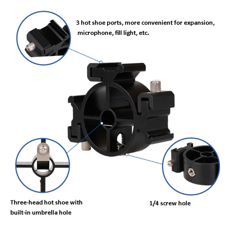 Round Field 3 Triple Head Hot Shoe Mount Adapter Flash Holder Bracket Light Stand Holder, Round Triple Heads Bracket