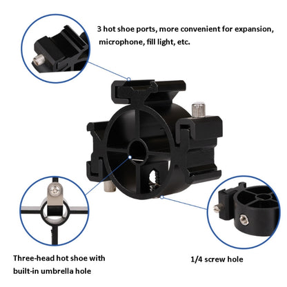 Round Field 3 Triple Head Hot Shoe Mount Adapter Flash Holder Bracket Light Stand Holder, Round Triple Heads Bracket