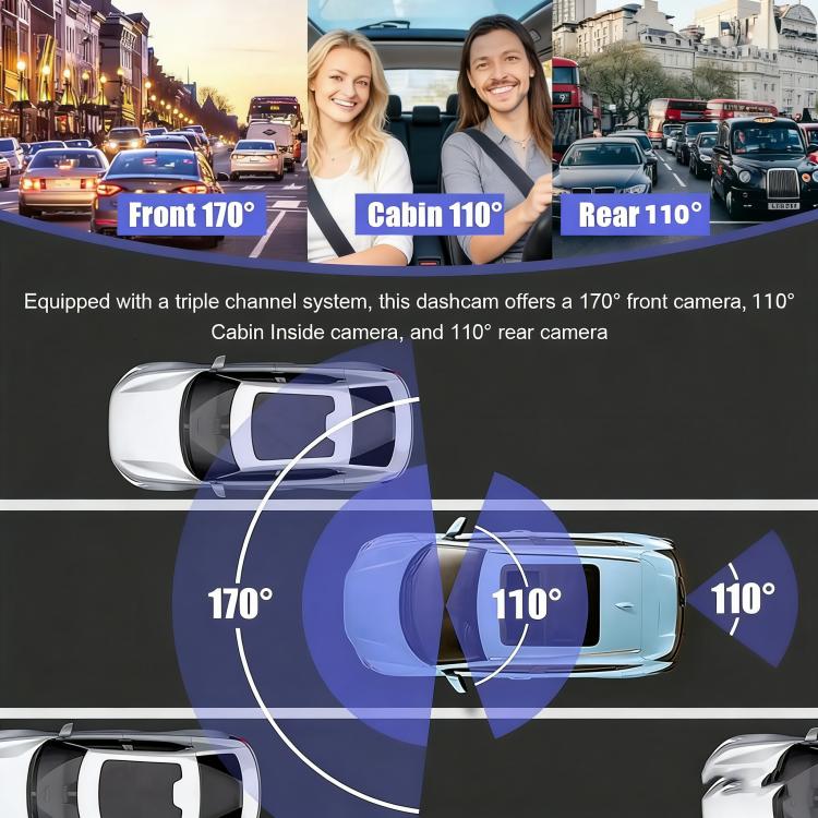 3.16-inch HD 1080P Infrared Night Vision Car DVR,Front + Interior + Rear + Wi-Fi Connectivity