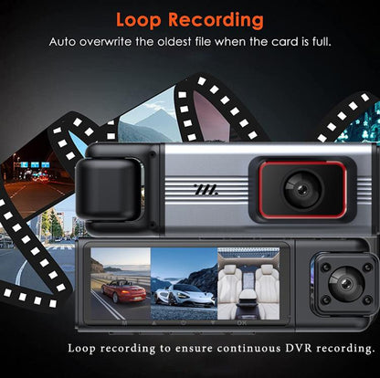 3.16-inch HD 1080P Infrared Night Vision Car DVR,Front + Interior + Rear + Wi-Fi Connectivity