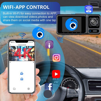 2-Inch WIFI Mobile Phone Playback 4K HD Night Vision Dashcam,Front+Interior+Rear