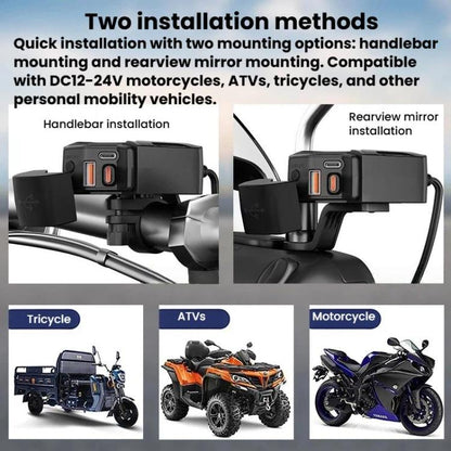 Waterproof Dustproof Motorcycle Phone Charger Retractable USB Charging Cable with 3 way charging. Best Motorcycle charger
