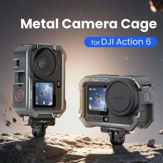 For DJI OSMO Action 6 aMagisn Metal Cage Quick Release Protective Frame with Silicone Lens Cap, Action 6 Metal Cage
