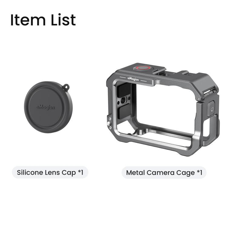 For DJI OSMO Action 6 aMagisn Metal Cage Quick Release Protective Frame with Silicone Lens Cap, Action 6 Metal Cage