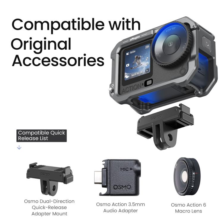 For DJI OSMO Action 6 aMagisn Metal Cage Quick Release Protective Frame with Silicone Lens Cap, Action 6 Metal Cage