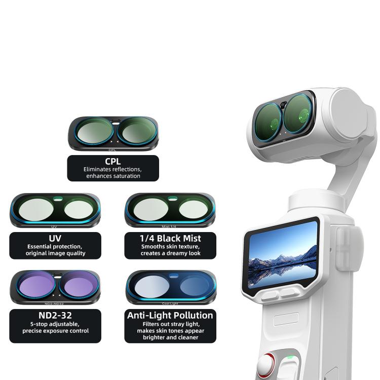 For Insta360 Luna Ultra aMagisn Magnetic Lens Filter, Adj CPL/UV/Black Mist/VND2-32/LPR, Adj CPL/UV/Black Mist/VND2-32, Adj CPL/VND2-32, ND8/16/32/64/128, Adjustable CPL Filter, 1/4 Black Diffusion, LPR, ND8, ND16, ND32, ND64, ND128, 6-Point Star