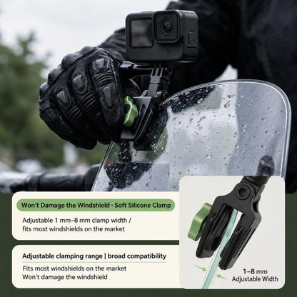 Motorcycle Windshield Camera Mount 360-degree Rotation Clip Holder for DJI, Insta360, GoPro and Other Action Cameras