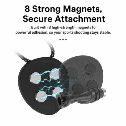 CQT Magnetic Neck Mount for Action Cameras Hands Free POV Quick Release Lanyard Holder, Single Bracket, With Adapter Set